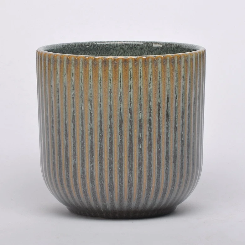 Retro custom shape striped embossed bonsai garden rectangular indoor planter chinese porcelain flower pots