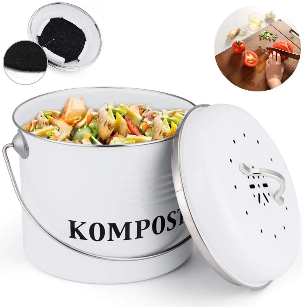 Custom Stainless Steel Compost Pail Kitchen Countertop Garden Trash Bucket Container Pail Compost Bin