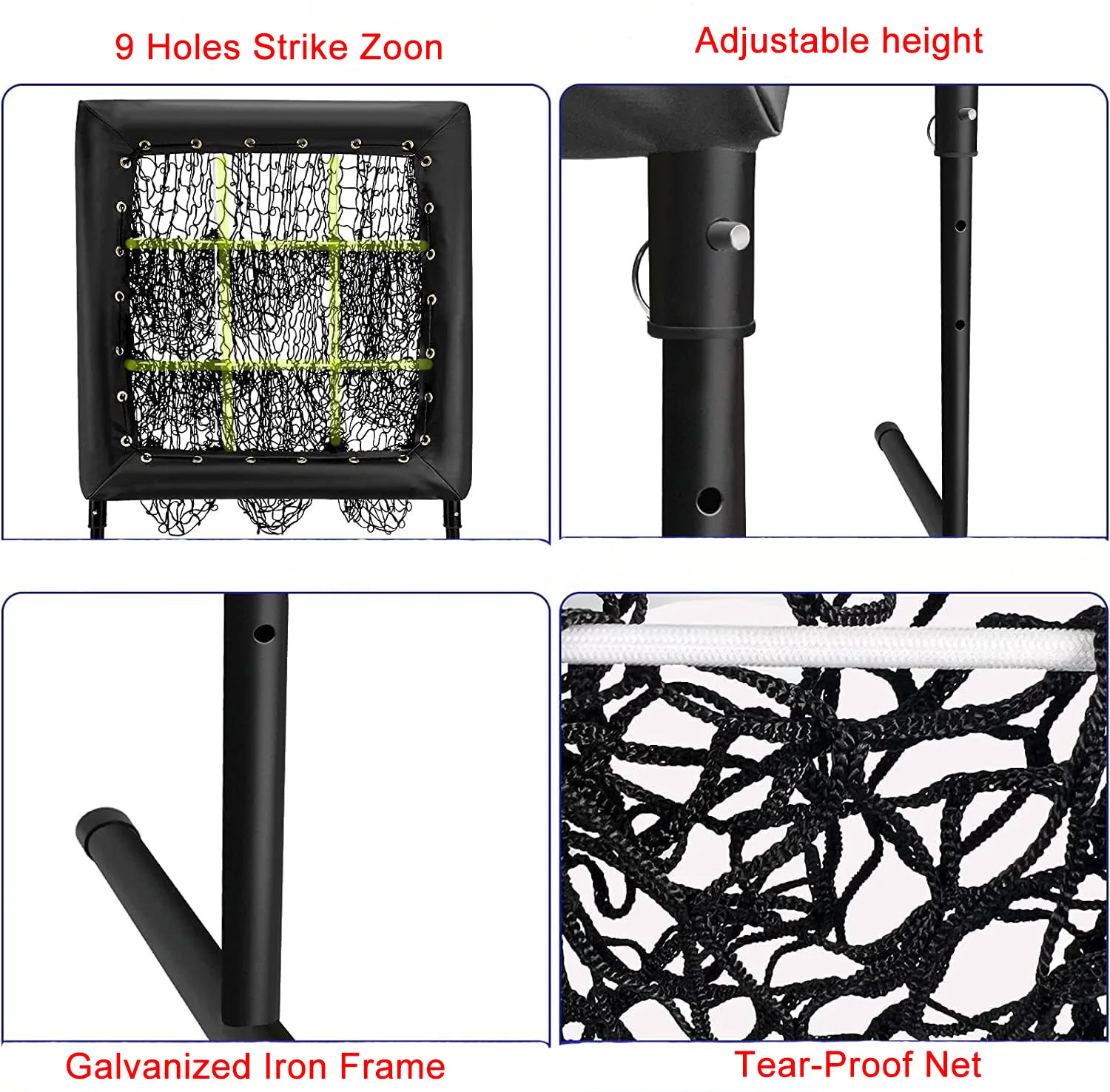 Baseball/Softball Net Best Hitting Nets Target, Sports Pitching Net with Strike Zone Adjustable Portable 9-Grid Pitching Aid