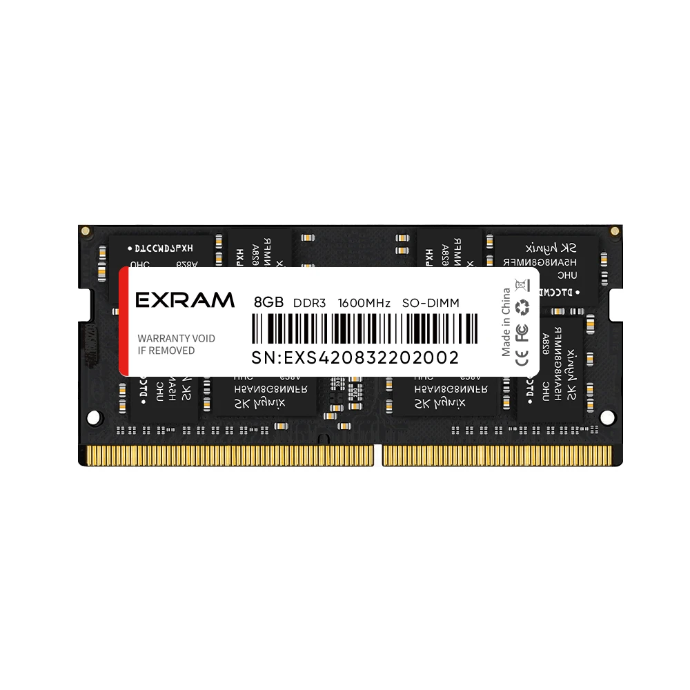 EXRAM Factory Wholesale RAM Memoria 4GB 8GB DDR3 SODIMM 1600mhz 204Pin 1.5/1.35V Memory Module for Laptop