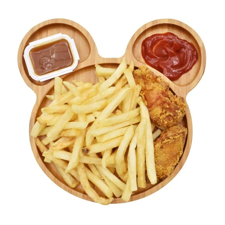 Bamboo Kid Plate Bamboo Dinner Tableware for Baby Natural Kitchenware Dishes & Plates 9 X 8.7 X 1.1 Inches Irregular Stocked