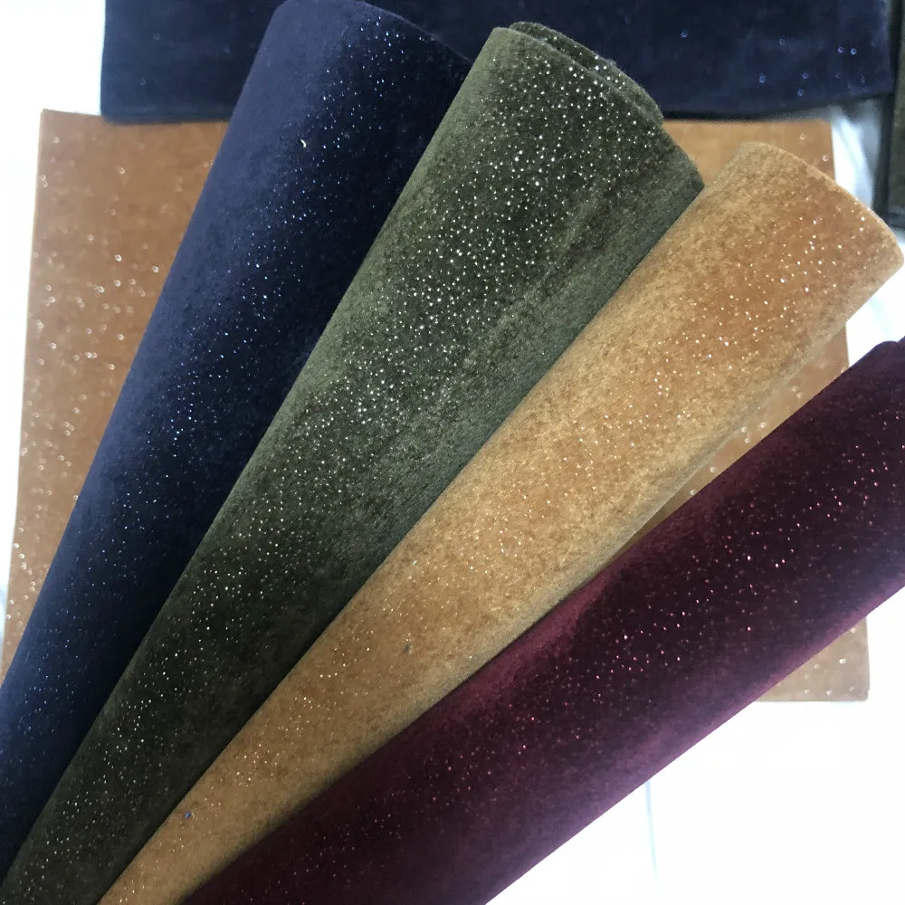 
Winter dark colors glitter velvet fabric synthetic leather sheets 