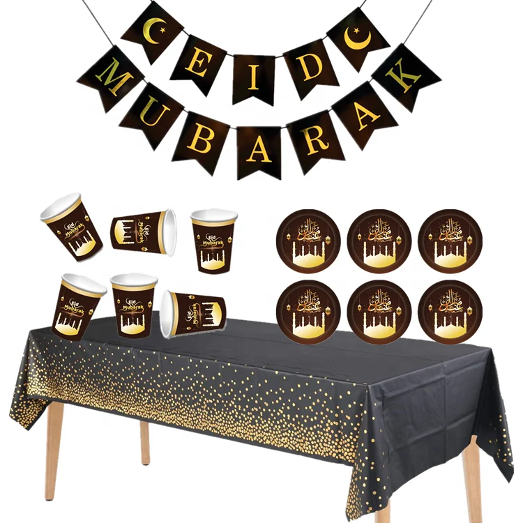 EID Decorations Supplies For  Muslin Ramadan EID Paper Plates Cups Tablecloth