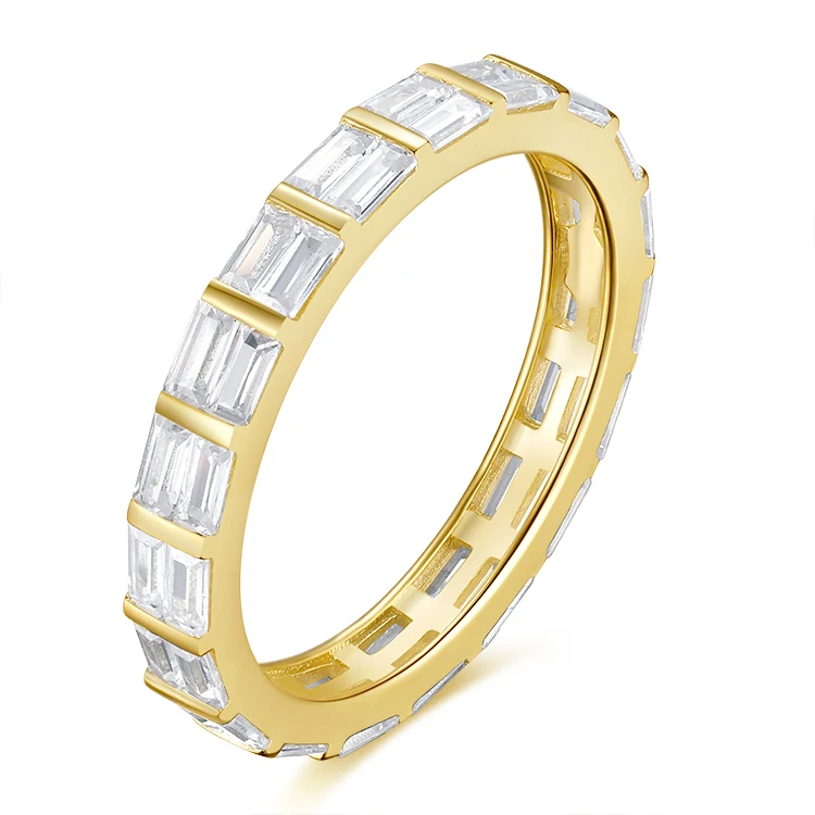 BAROLI Amzaon Hot Sale 925 Sterling Silver 2 Line Stones White CZ 14K Gold Plated Ring Wedding Band For Girls