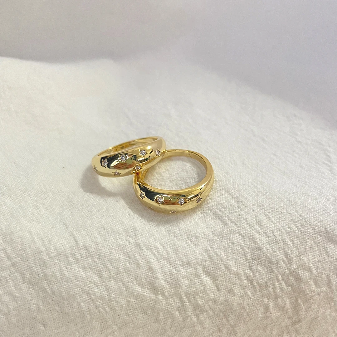 5 Sizes Bohemia Wide Chunky Star Rings 18K Gold Plated Cubic Zirconia Anillos Minimalist Fashion Jewelry 2021 Accessories Women