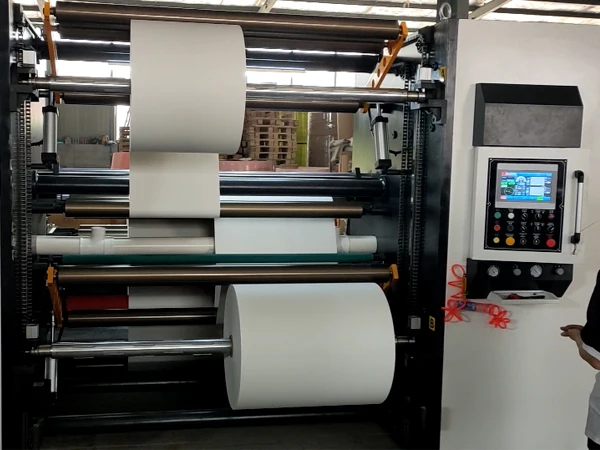 Paper Slitter Rewinder Machine For Making Bottom Rolls Feeding Into Paper Cups Forming Machine With Lifter For Unloading