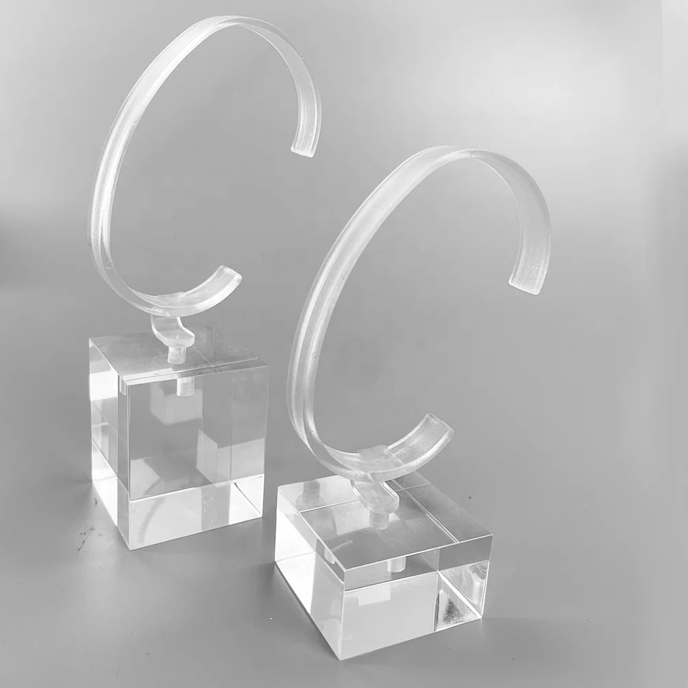 High Quality Custom Wholesale Acrylic Classic Wrist Watches Display Stand Rack with C Ring Clear Acrylic Jewelry Display Block