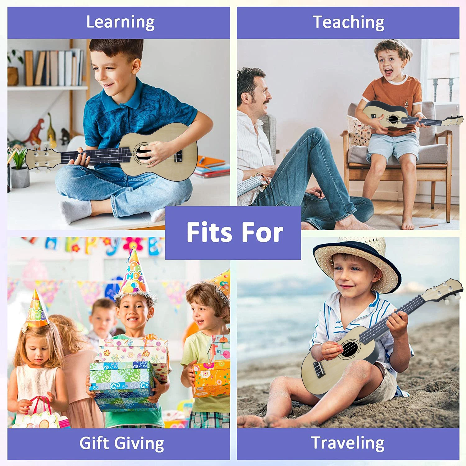 21 Inch Plastic Ukulele 4 Strings Ukulele Bass Guitar for Kids Gift Musical Instrument Wood Color