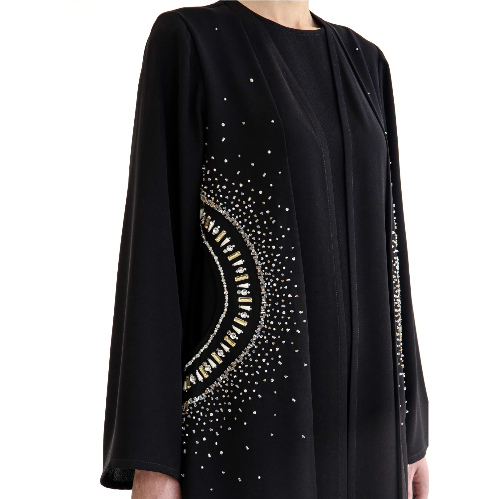 Modest Elegant Embroidery Sequins Islamic Clothing Ladies Women Long Open Abaya Dubai Kimono Muslim Long Sleeve Dress