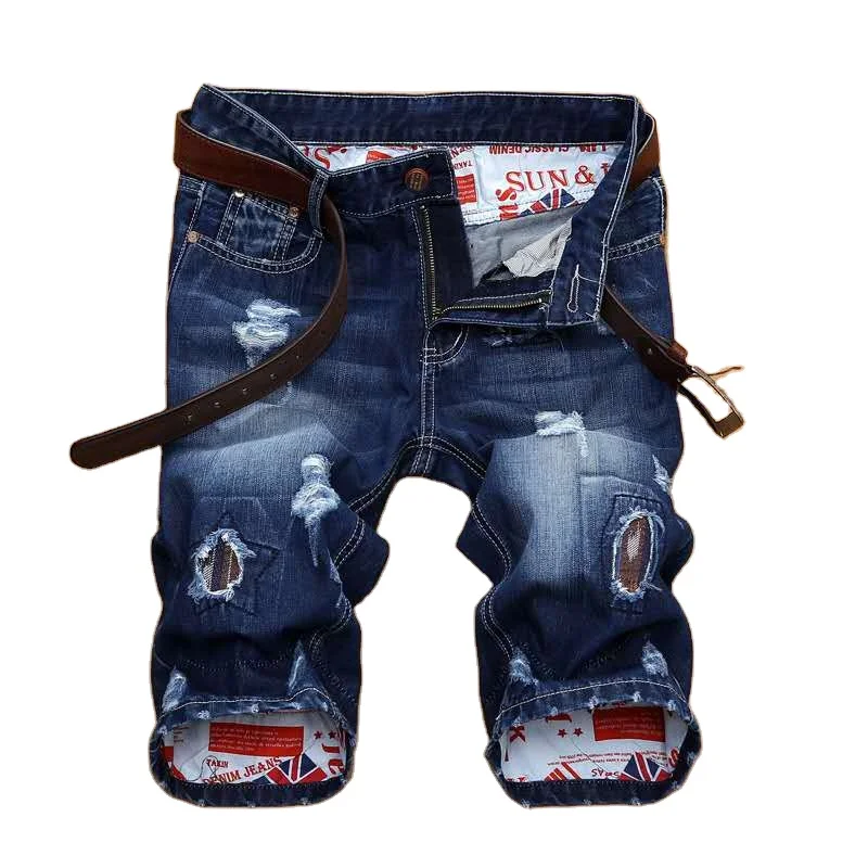 
2021 High quality summer denim ripped shorts male jeans men short pants Young jeans fit breathable five trousers 