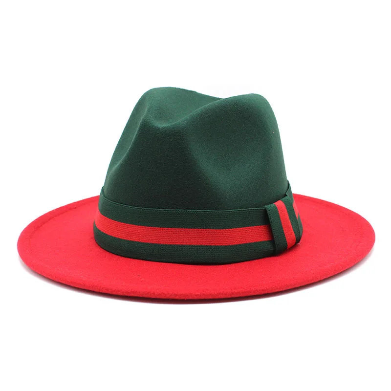 2022 New Design Wholesale Two Tone Women Men Panama Hat Vintage Wide Brim Jazz Hat Wool Felt Fedora Hats with Belt Buckle