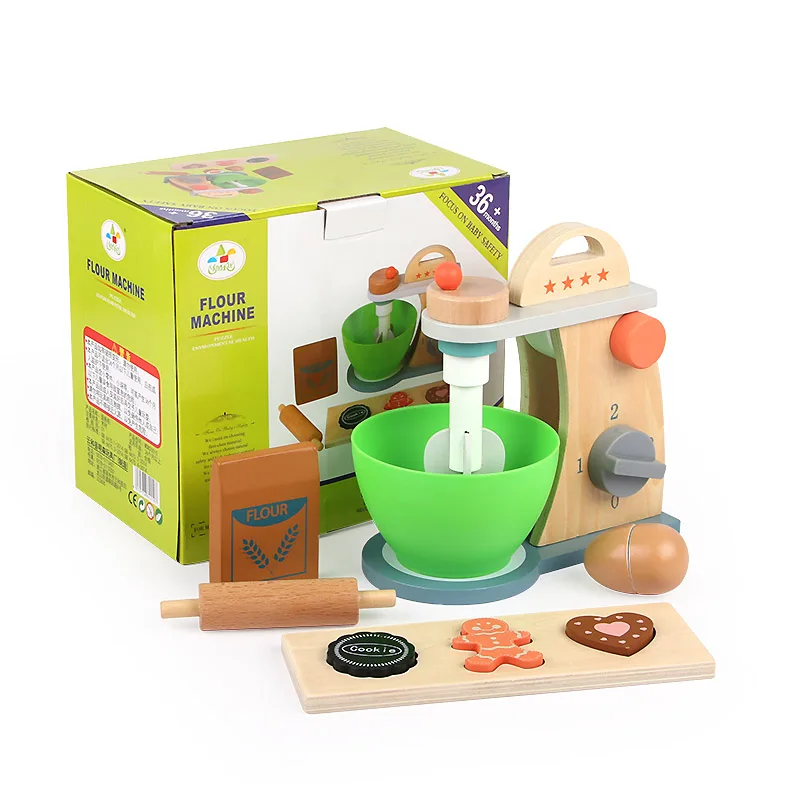 WD20010 New Kitchen Toy Pretend Play Cooking Simulation Educational Toys Mixer Bake Set Wooden Kitchen Blender toy For Kids