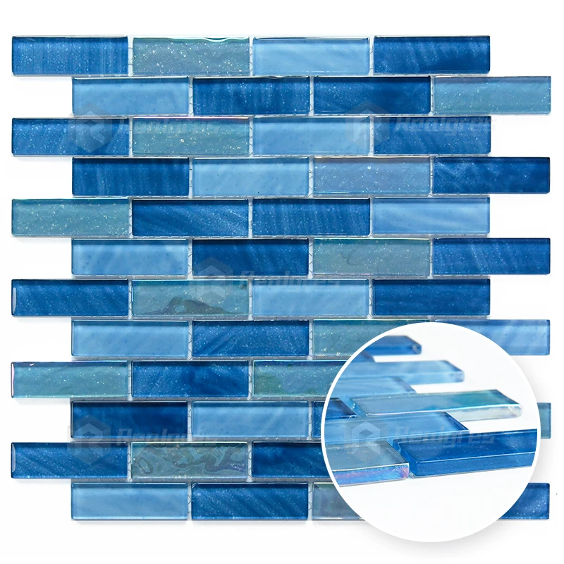 Iridescent Surface Shining Blue Crystal Swimming Pool Tile Floor Glass Mosaic Tile For Swimming Pool