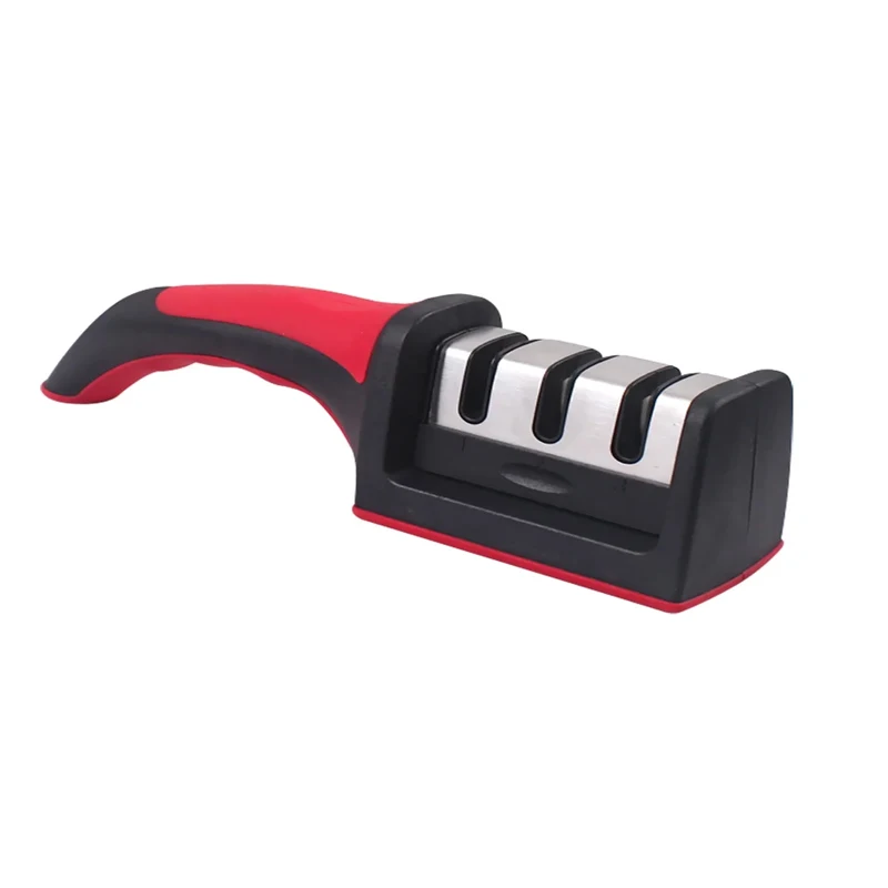 Household Multi-Functional 4 stage  Black Sharpening Stone Kitchen 4-Segment Knife Sharpener with handle