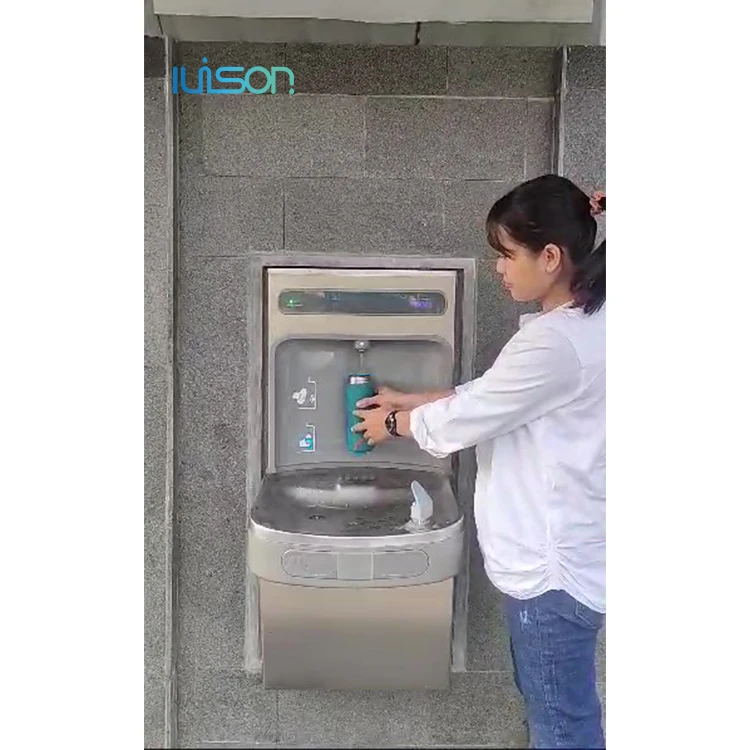 Public Stainless Steel Wall Mounted Cold Water Drinking Fountains Refrigerated Fountain Water Bottle Filling Refill Station