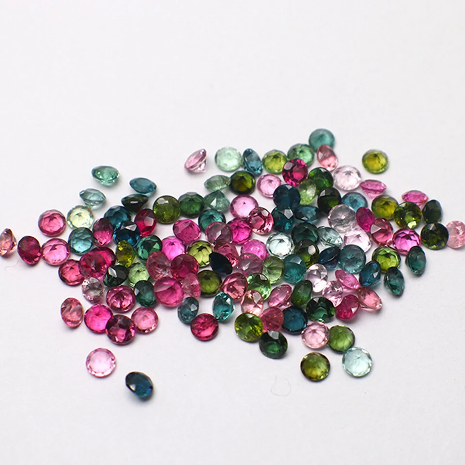 High Quality Pure Stone Natural Tourmaline Candy Colour Round Inlaid Gemstone For Diy Ring Necklace Earrings Bracelet