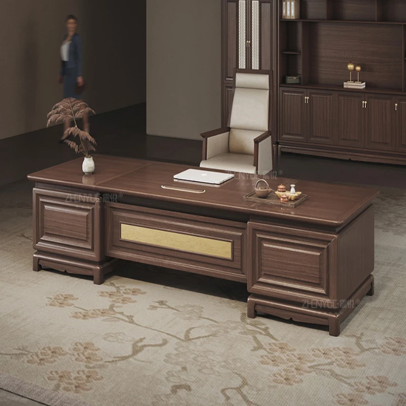 Новый офисный стол в китайском стиле и стул большого босса из массива дерева черного золота