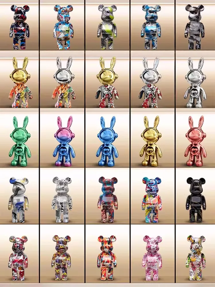 Modern Art Silver Outer Space Astronauts Statue Decoration Headphone Rabbit Statue Biberglass Resin Sculpture