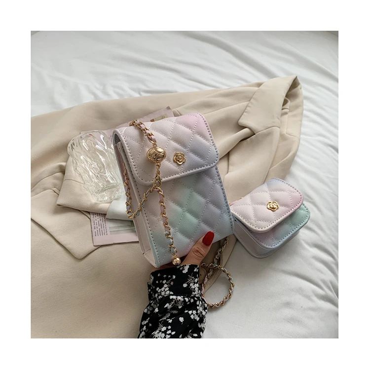 
Customize Cute Mini Diamond Lattice clasp coin purse 2021 Quilted Ladies Chic Gradient square crossbody phone bag 