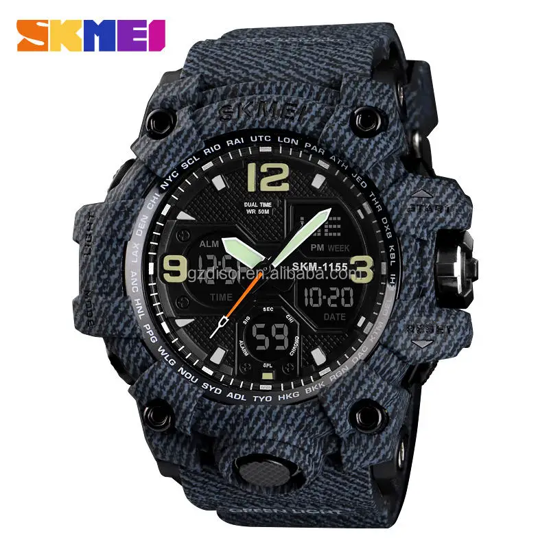 Athletic Watches Hot Jam Tangan Skmei 1155B Analog Digital Watch Camouflage Green Sport Men Wristwatch