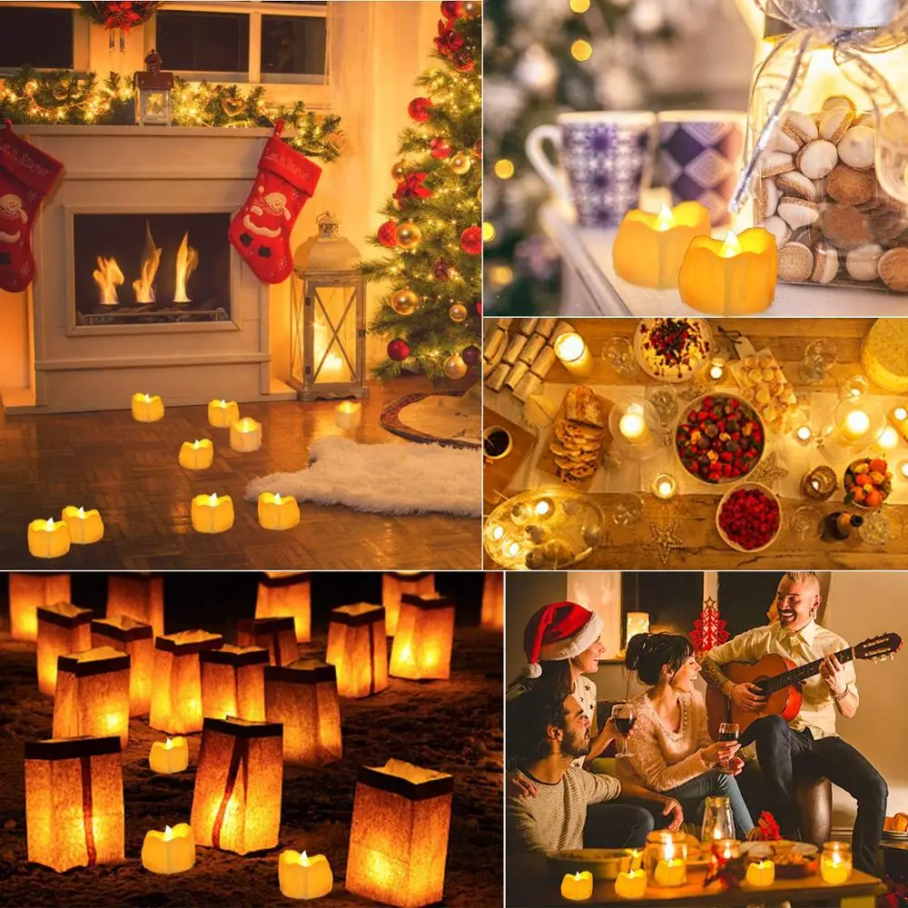 12set led  Amber Yellow Flickering Flameless Candles with Timer LED Tea Light Timing (6Hrs ON 18Hrs OFF)