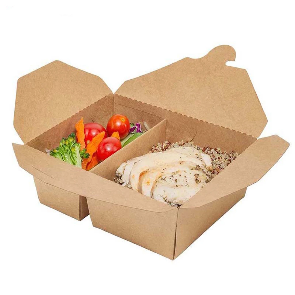 Take Away Food Packing Box Disposable Recycled Brown Kraft Food Packaging Boxes Takeaway Kraft Paper Food Salad Lunch Boxe Free