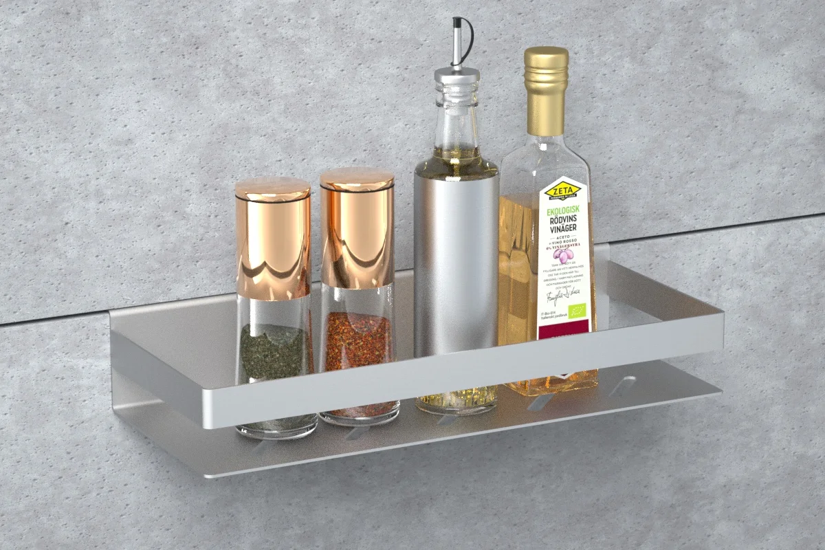 Fenced rectangular stainless steel bathroom shelving for shampoo, shower gel, etc. OEM support