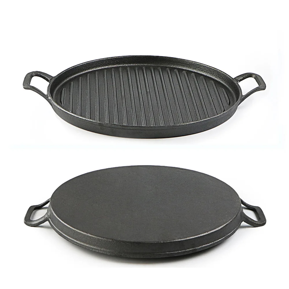 Round Cast Iron Korean Bbq Flat Grill Griddle Big Size Pizza Grill Pan