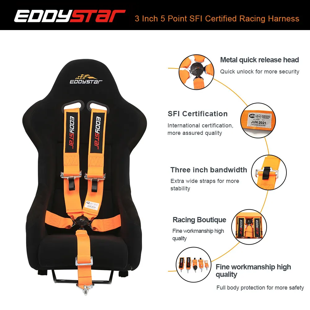 EDDYSTAR SFI Certified car seat safety belt adjustable Sicherheits gurt safety car seat belt buckle