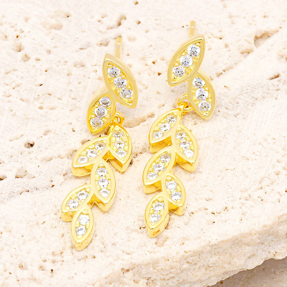 Fashion CZ Silver Leaf Jewelry Set Earring Silver 925 Set Leaf Earrings Silver Necklace for Women Wedding Custom Gold Plated