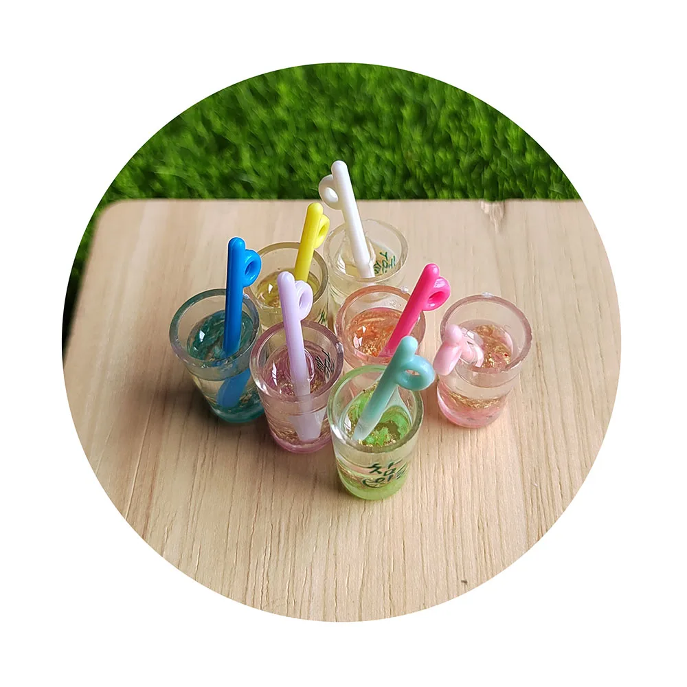 New Cute Cartoon 3D Fruit Resin Drink Cup Charms Colorful Glow in Dark Bottle Pendants DIY Jewelry Making-Bracelets Earrings