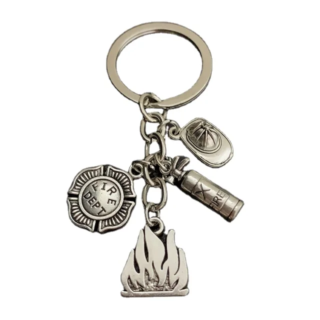 New Fire Extinguisher Flame Keychain Firemen Gift Firefighter Gift Fire Axe Fire Helmet Pendant Keychain