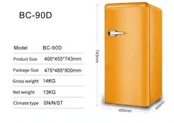 Flylon white blue orange household desktop single door 90L mini refrigerator