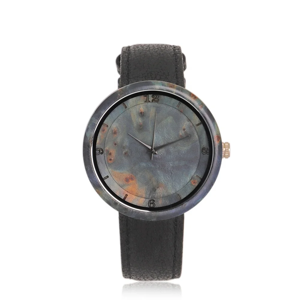 Antique Wooden Watch Genuine Leather Strap Japan Movt Customized Logo Free Case Size