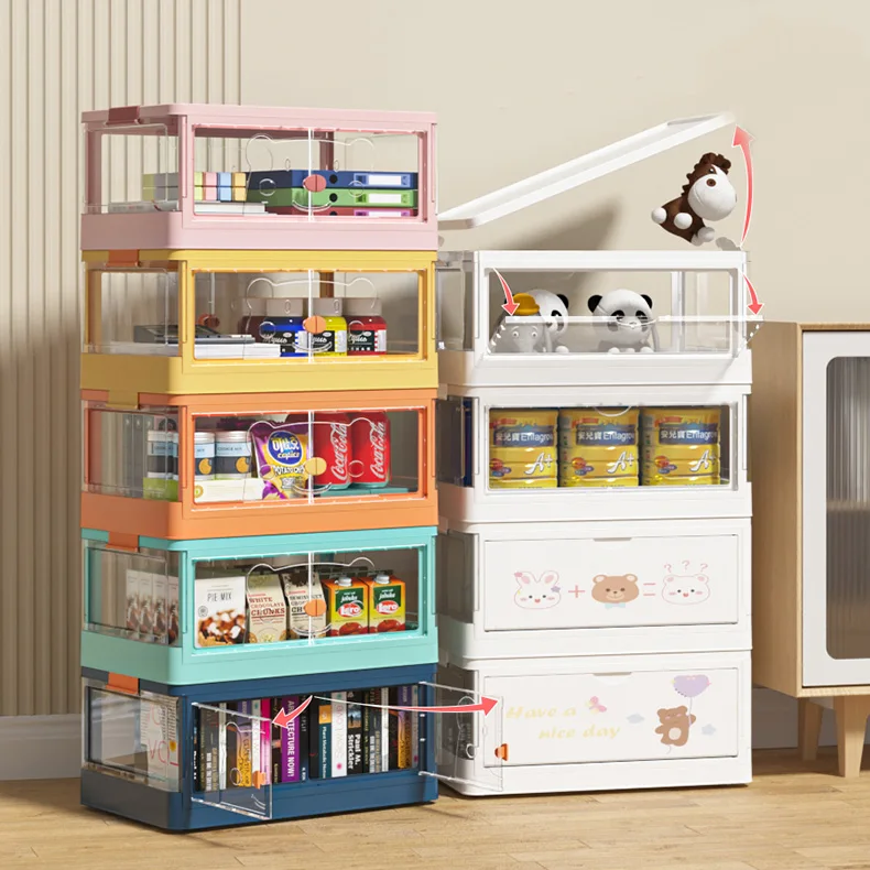 Office Tabletop Free Stacking Clear Sundries Kid Toys Storage Container Double Door Plastic Storage Box