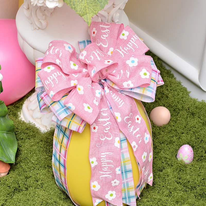 YAMA Print Logo Happy Easter Wired Edge Ribbon For Gift Wrapping Garland Bows Holiday Decoration 63mm 10Yard/Roll
