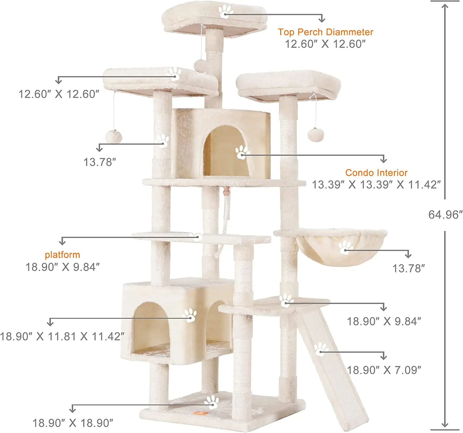 Cat Tree Large Cat Tower for Indoor Cats ,Multi-Level Cat Furniture Condo for Cats with 3 Padded Plush Perch, Cozy Basket