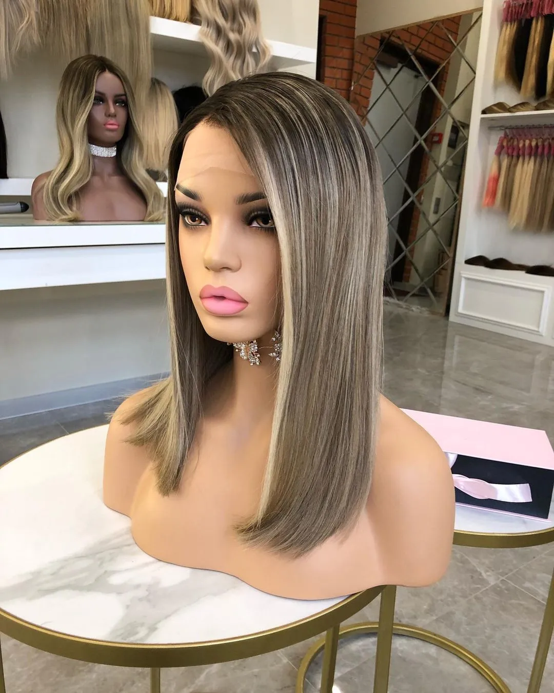 Ready To Ship 100% European Human Hair Ombre Brown Dyeing Bob Cut Silk Straight Transparent 5*5 Lace Closure Wigs For Women