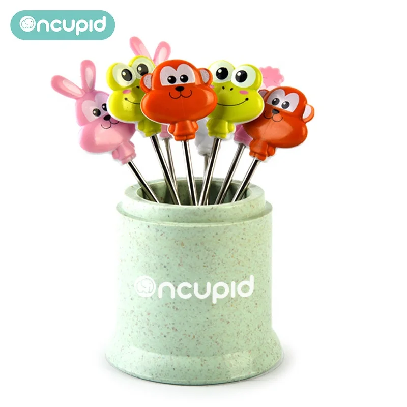 Animal cartoon baby mini fruit picking forks stainless steel 201cute creative children fruit little fork
