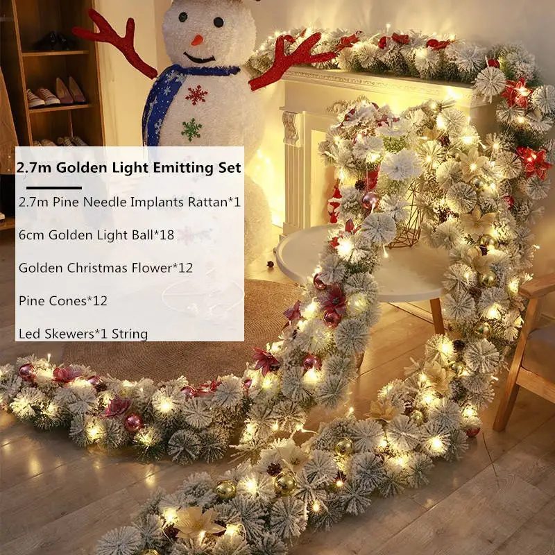 Christmas Decor Pine Needle Garlands PVC Garland Decorations For Stair Flocking Artificial Christmas Garland