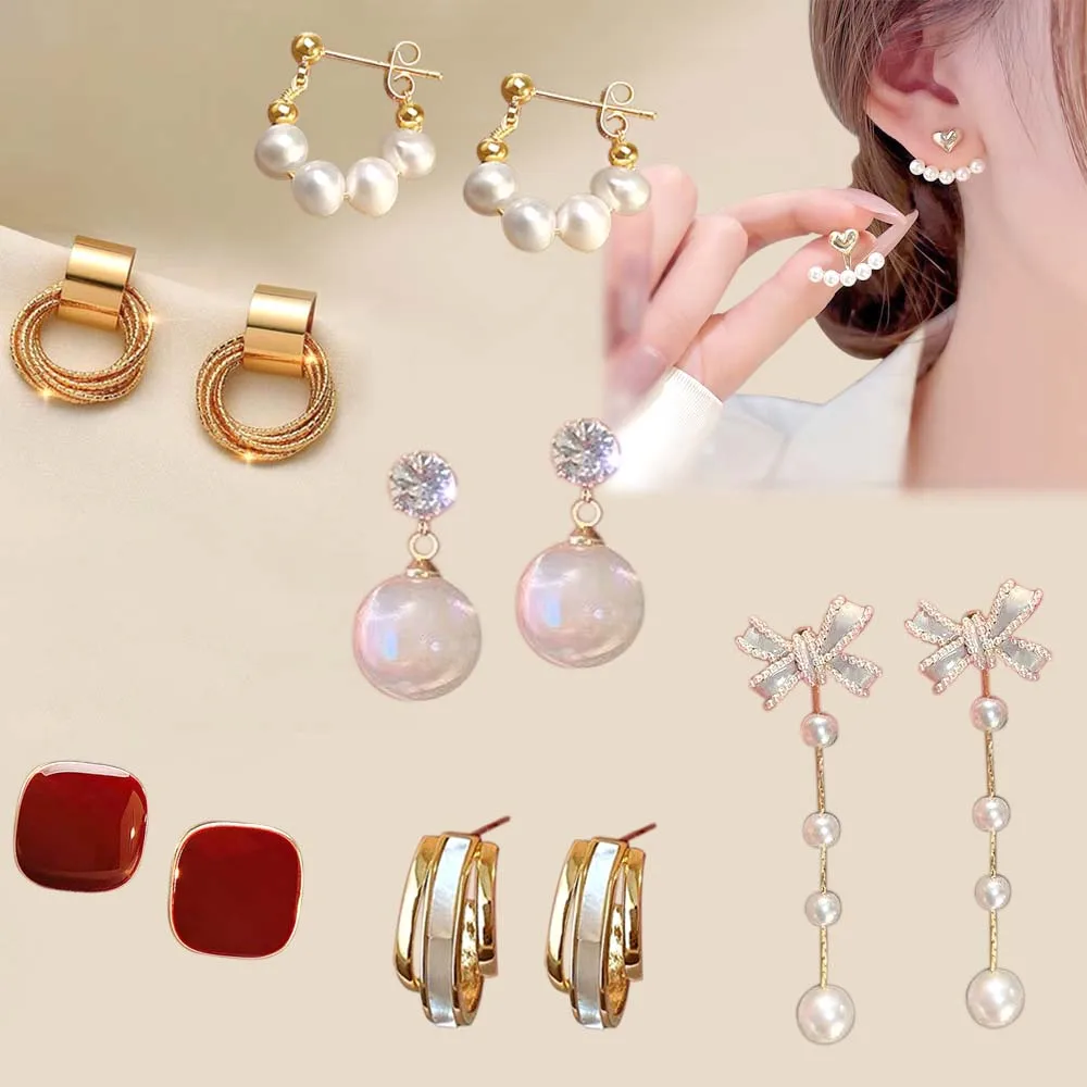 Fashion Jewelry S925 Silver Plated Crystal Enamel Pearls South Korean Heart Pearl Earrings for Women