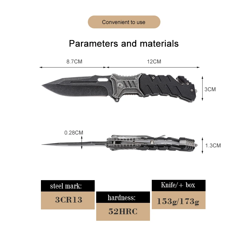 Free Sample New Camping Wholesale 3Cr13 Steel Black Blade G10 Handle Tactical Survival Hunting Knife Pocket Knife Folded Knives