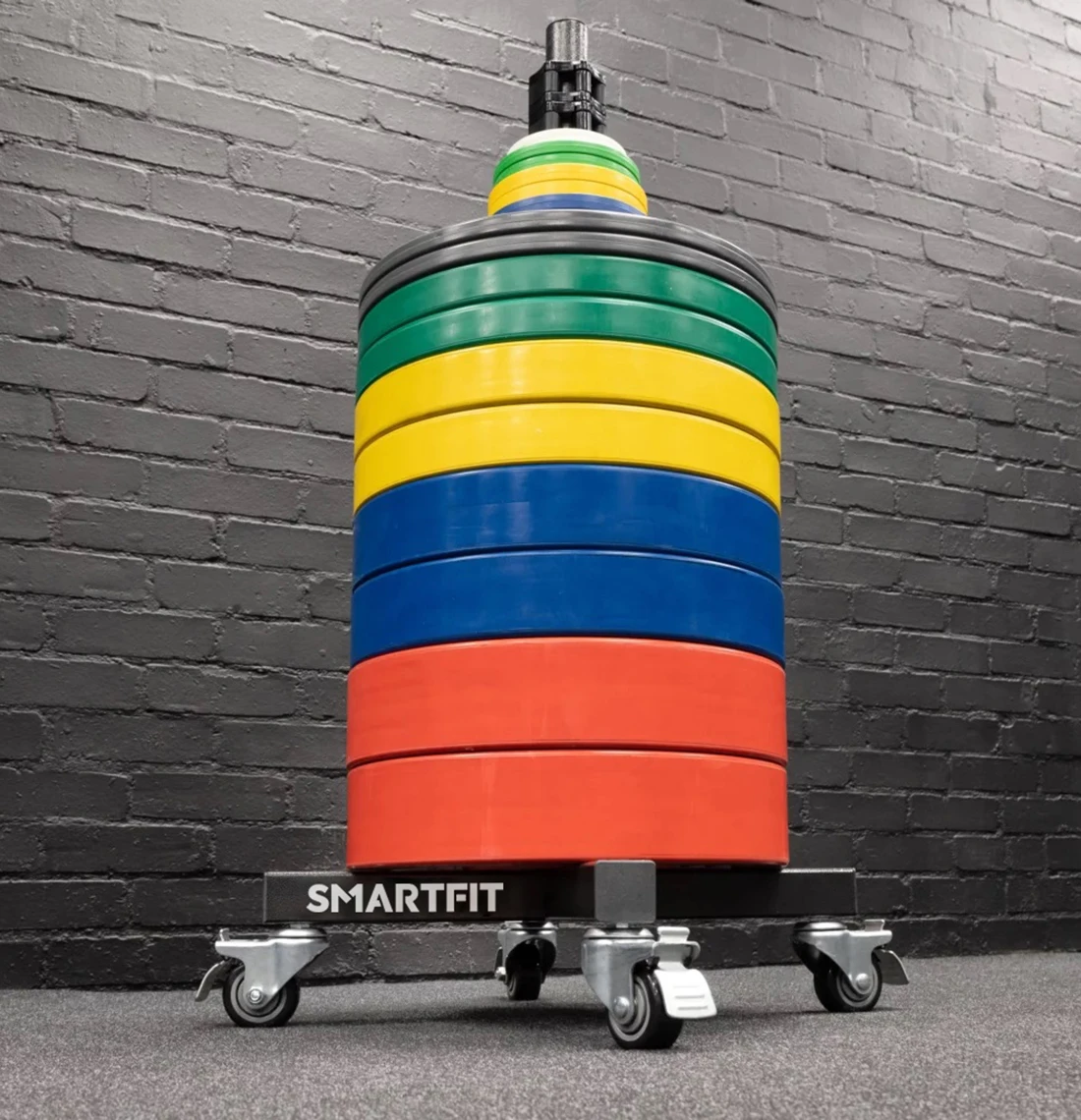 SMARTFIT Vertical Storage Weight Plate Rack Portable Holder With Caster Wheels Bumper Plate Stacker Trolley