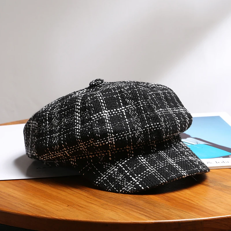 Fashion England style plaid women beret hats Newsboy cap