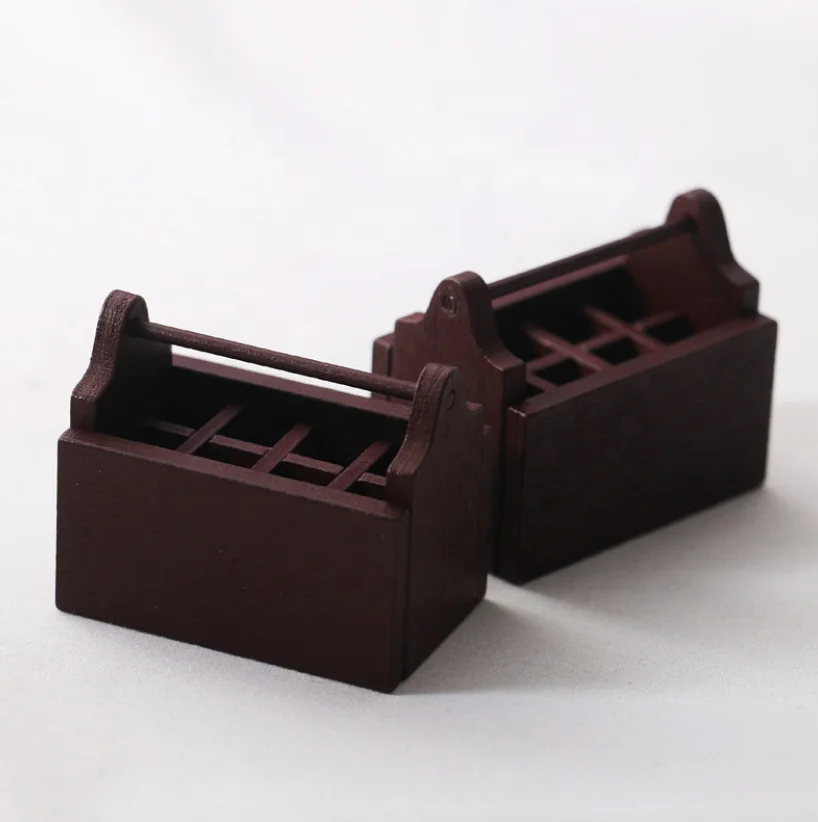 Unique Handmade Dollhouse  Miniature Wooden Tools Box With 6 Tools