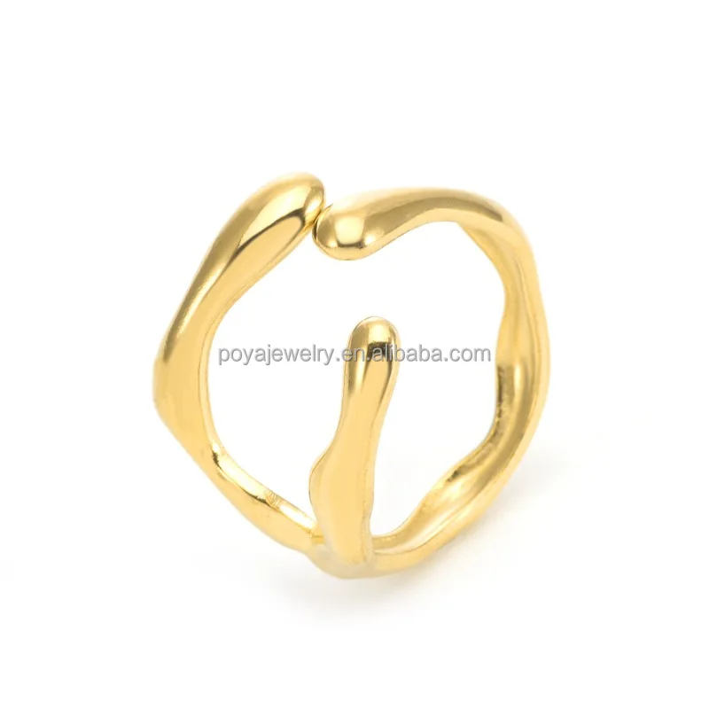 POYA Jewelry Stainless Steel 18K Gold PVD Plated Personalized Open Irregular Circle Finger Rings