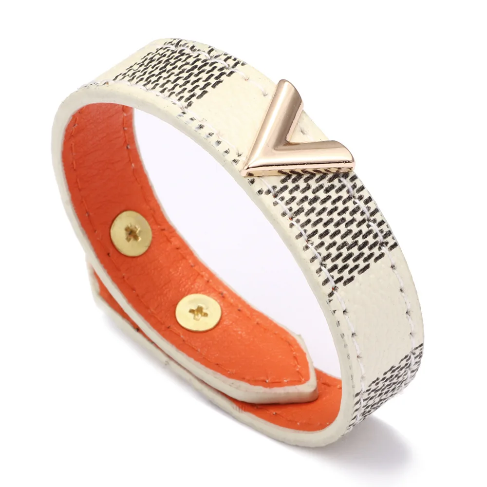 High Quality Luxury Branded Brown Golden V Bangle Bracelet Pu Leather Essential V Monogram Bracelet V Slim Bracelet