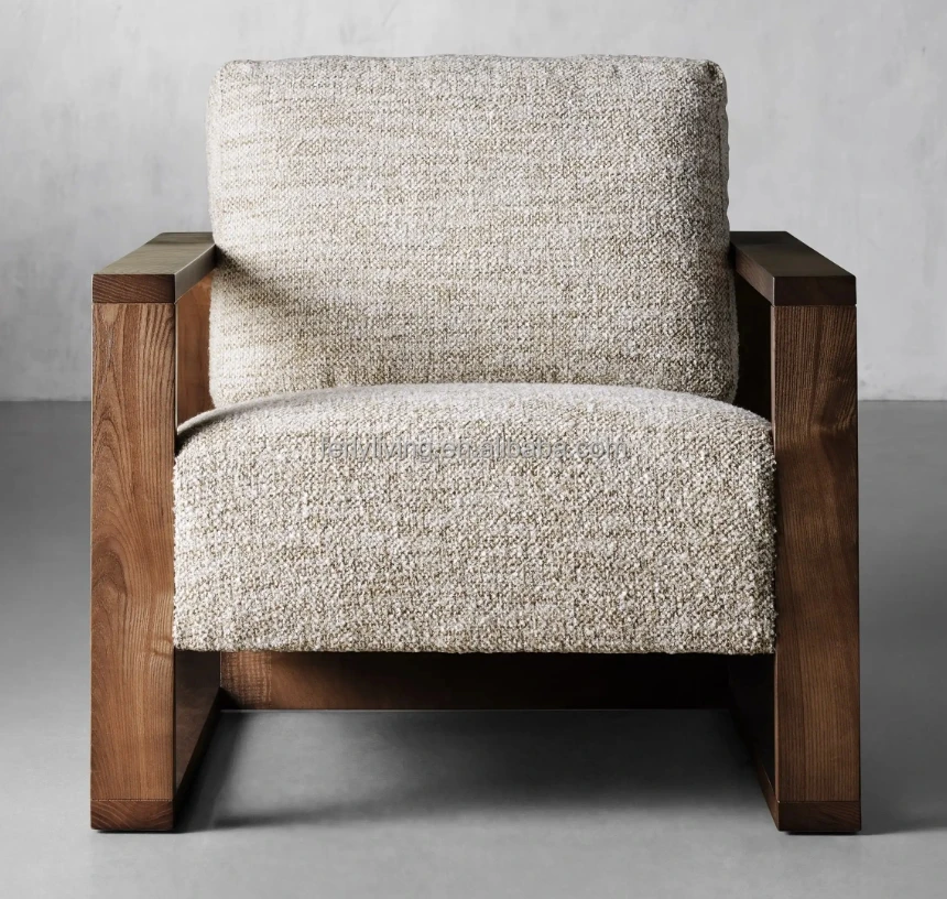 Luxury American Style Accent Chair Living Room Furniture Sofa Wood Lounge Chair Solid Wood Frame Armchair