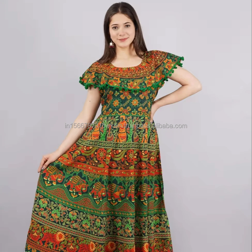hand block Wholesaler Indian handmade cotton dress Short Colorful Midi Dress for Women Plus Size Dresses Style Women and Girls