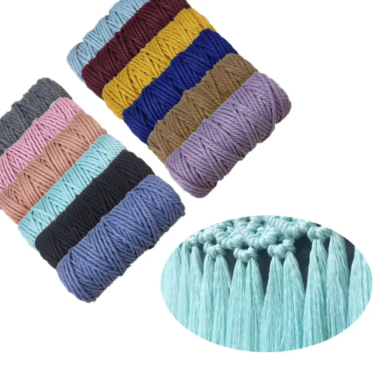 Wholesale colorful twisted cotton rope 3mm macrame cord string for diy